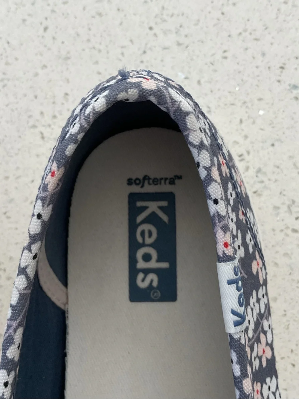 Keds Kids Navy Floral Slip-On Sneakers with White & Pink Accents Size 9